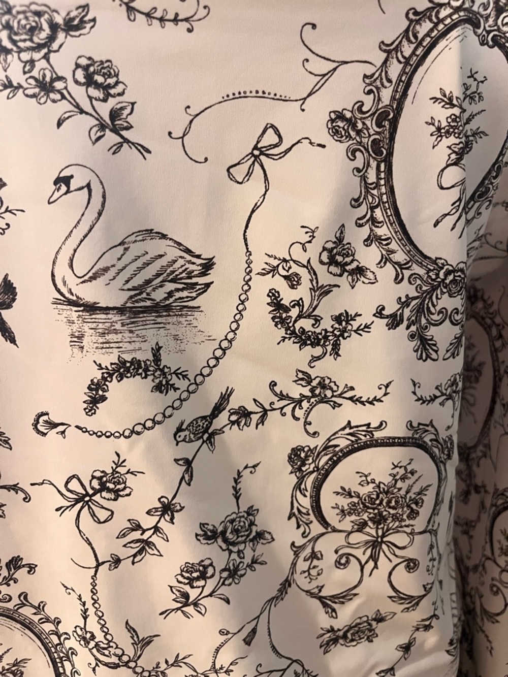 Francesca's Collections Ivory & Chocolate Toile Square-Neck Long-Sleeve Bodysuit - Picture 5 of 11